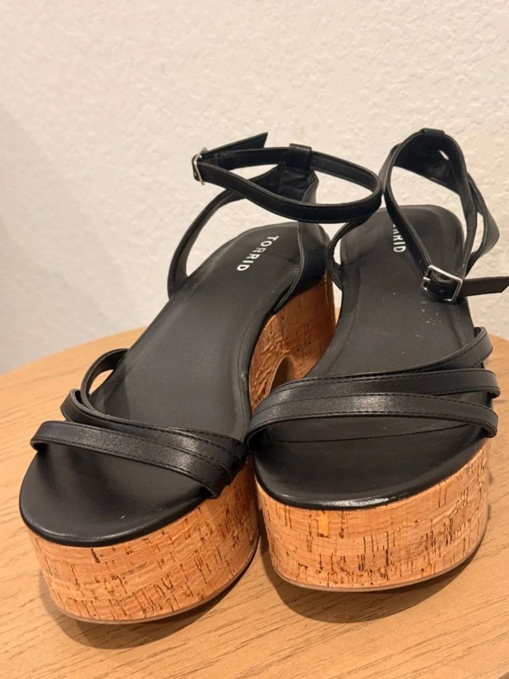 torrid Black Leather‎ Strappy Cork Platform Sandals